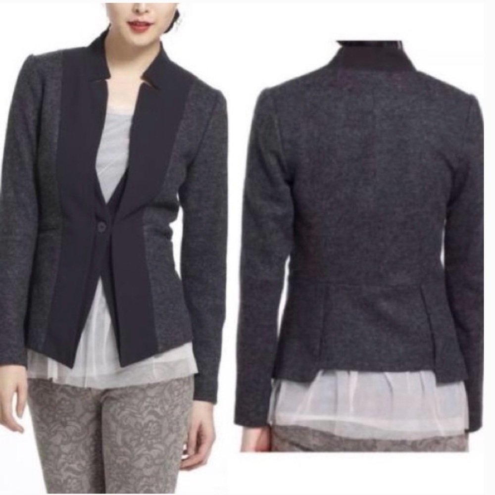 Women’s size 2 Elevennses for Anthropologie Waved Placket two tone gray blazerr